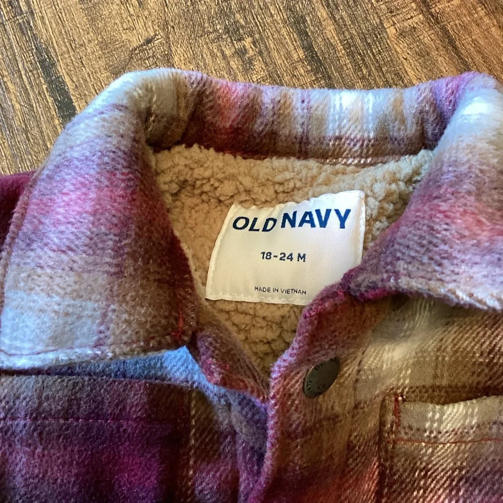 Old Navy Toddler Girls Soft-Brushed Plaid‎ Shacket Burgundy & Cream 18-24 Months
